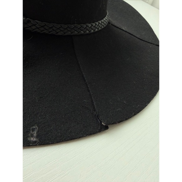 RED Saks Fifth Avenue Black 100% Wool Wide Brim Fedora Floppy Hat Braided Band - Picture 2 of 5